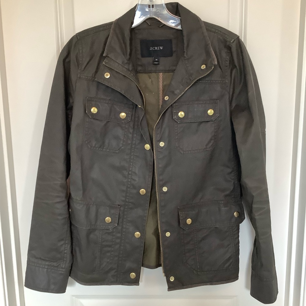 J Crew Utility Jacket Womens XS Twill Brown Pockets Snaps Zip Cotton - Picture 4 of 8